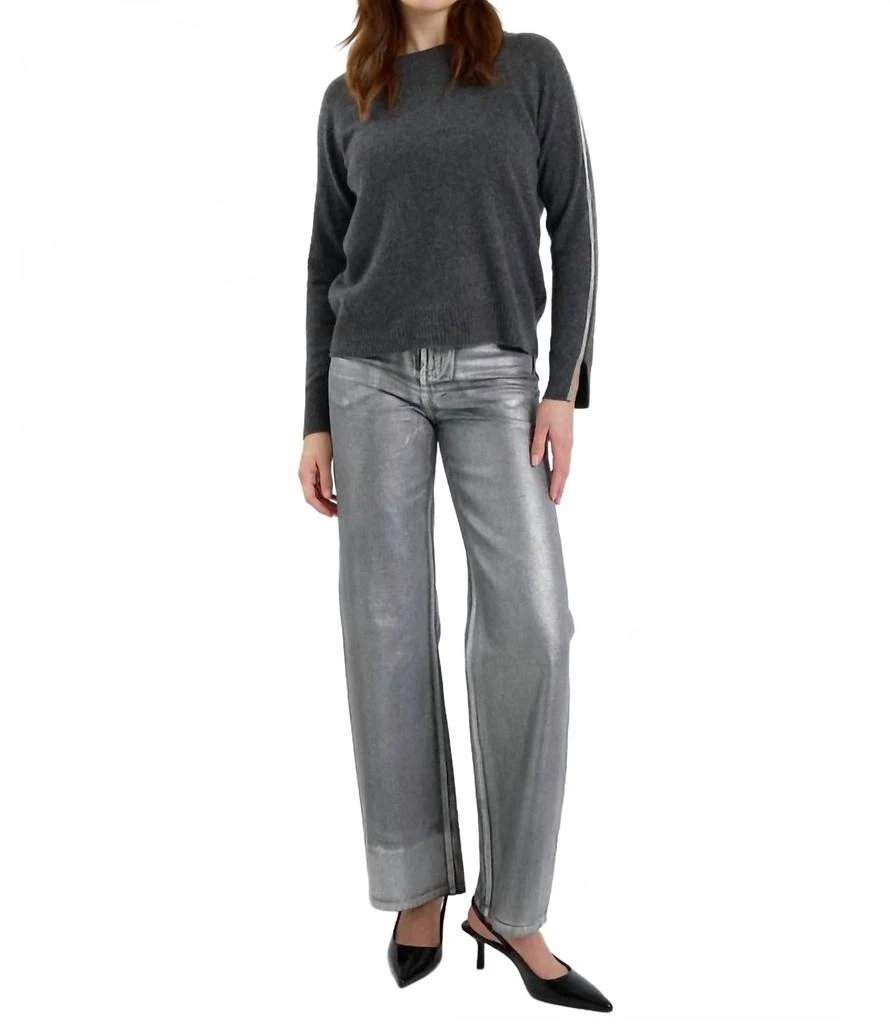Brodie Cashmere Glitz Split Cuff Crew Jumper In Derby Grey
