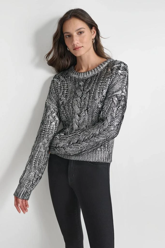 DKNY FOIL PRINT CHUNKY CABLE SWEATER 1