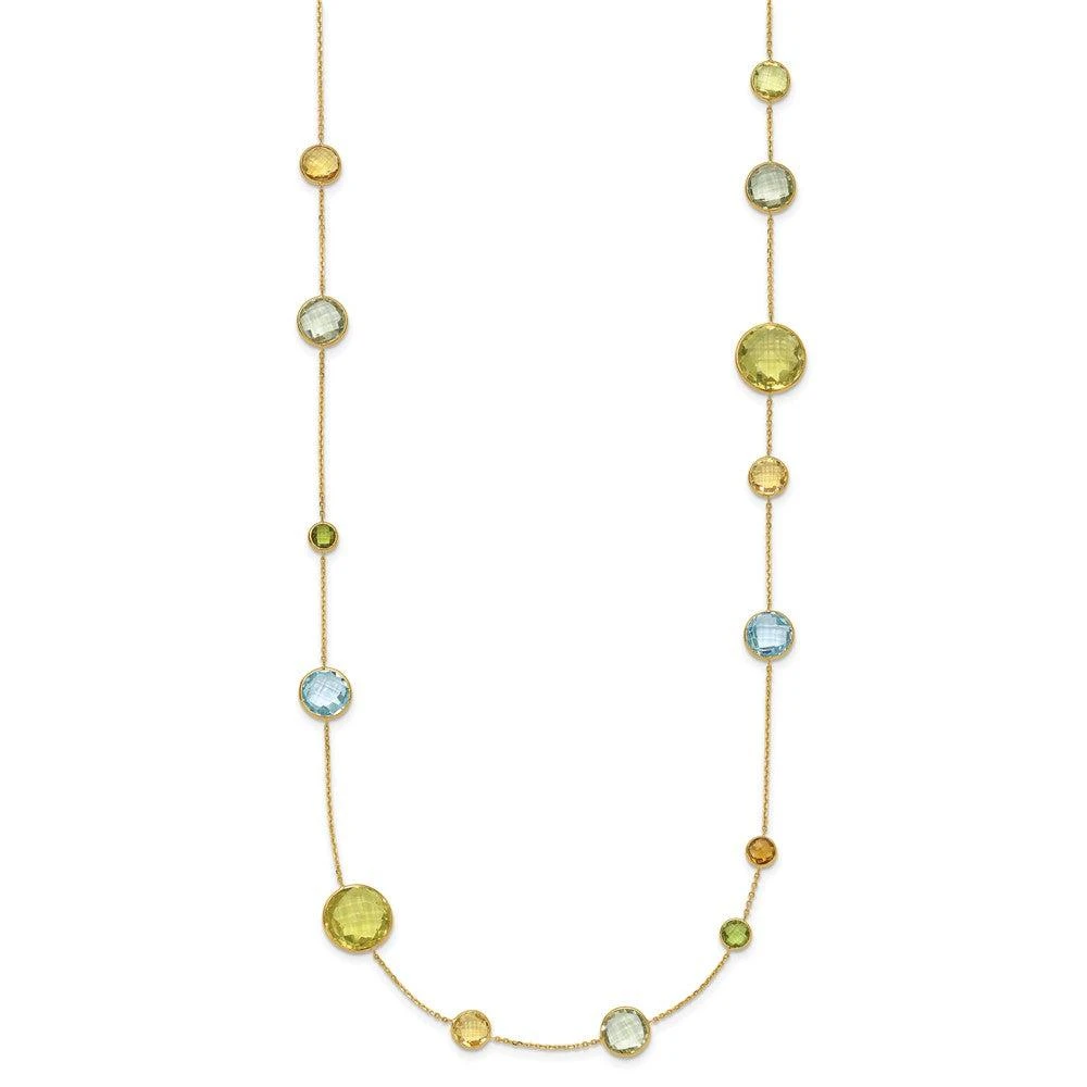 Diamond2Deal 14k Yellow Gold Polished Multi-color Gemstone Pendant Necklace