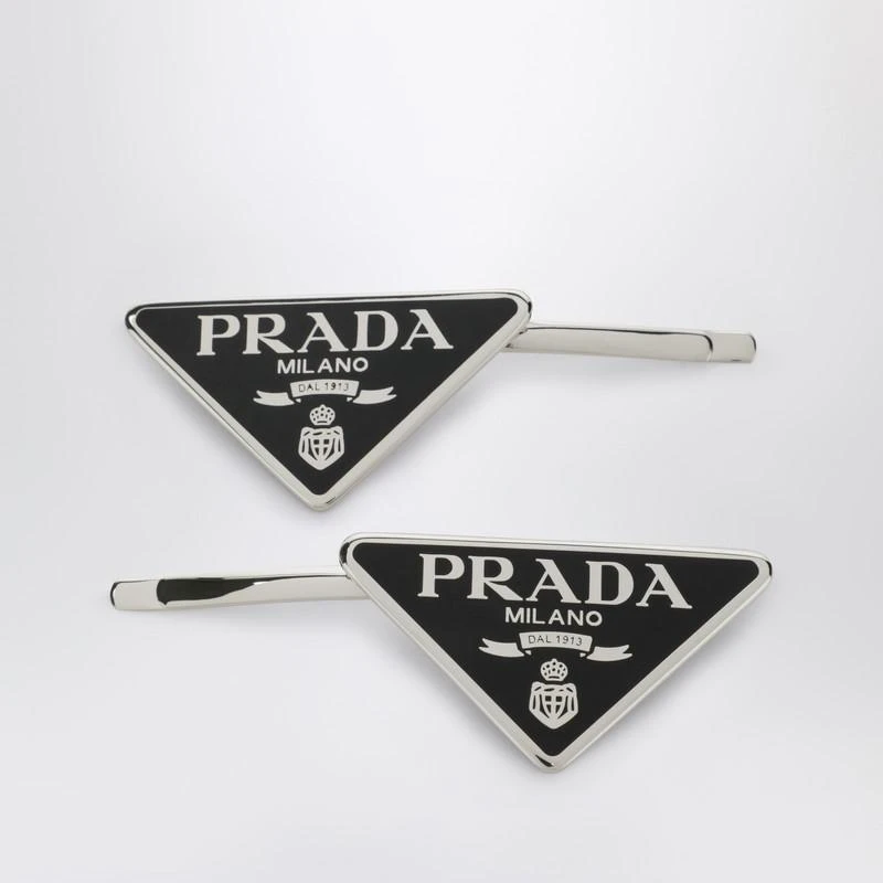 Prada Black hair clip with logo