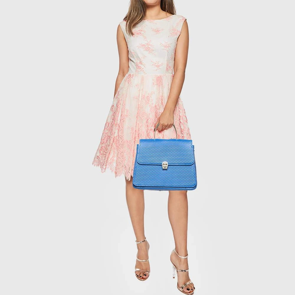 Aigner Aigner Blue Embossed Leather Genoveva M Top Handle Bag 2