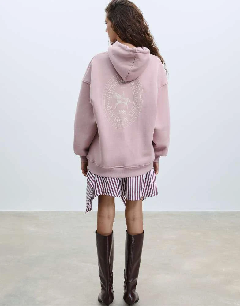 Stradivarius Stradivarius Embroidered hoodie in pastel pink 2