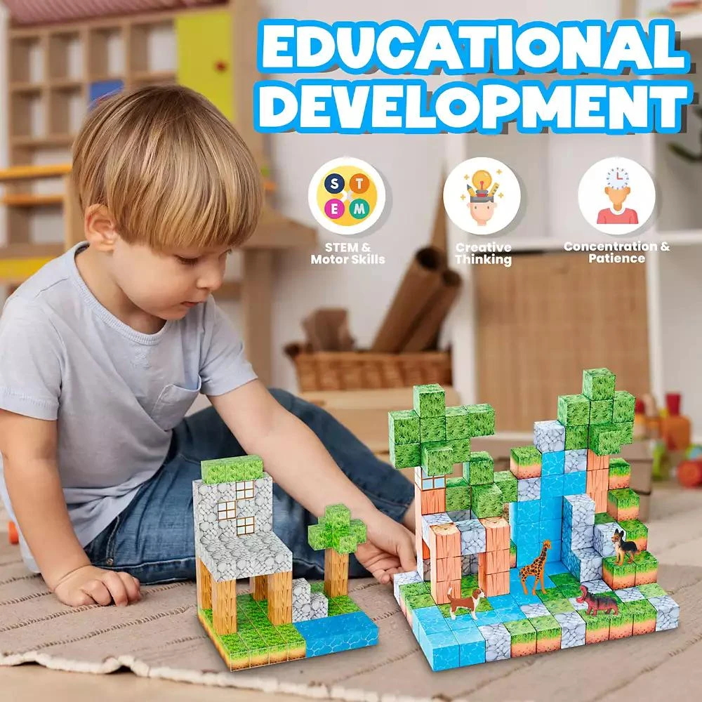 Contixo Magnetic Blocks Building Cubes Game, Sensory Toys – 145 Pieces for Kids Learning, Creative Play, and Motor Skill Development 4