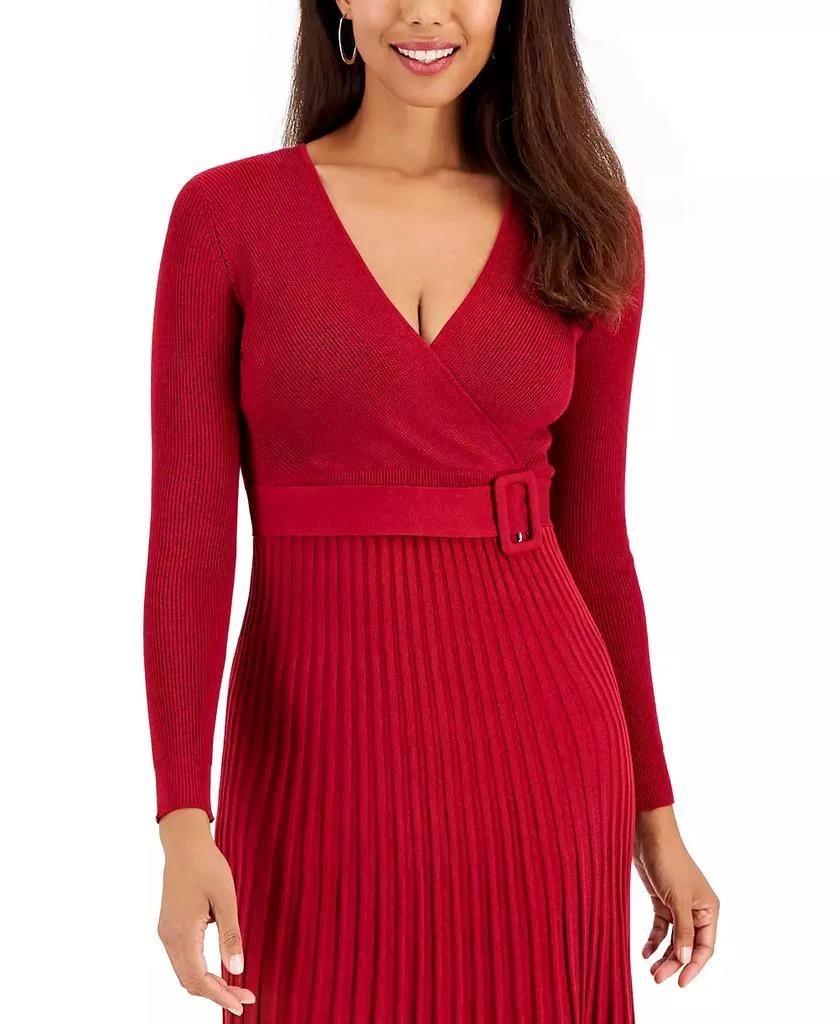 Robbie Bee Petite Ribbed Pleated-Skirt Belted Sweater Dress 4