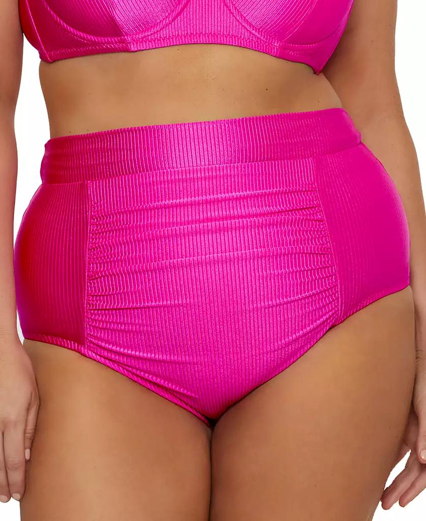 Becca Becca ETC Plus Size Rib Shirred High-Waist Bikini Bottoms