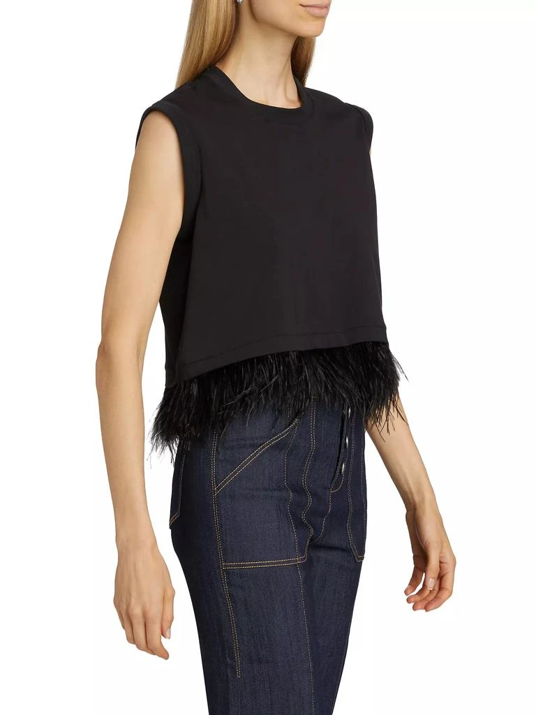Cinq à Sept Feather-Trimmed Stretch-Cotton Crop T-Shirt 4