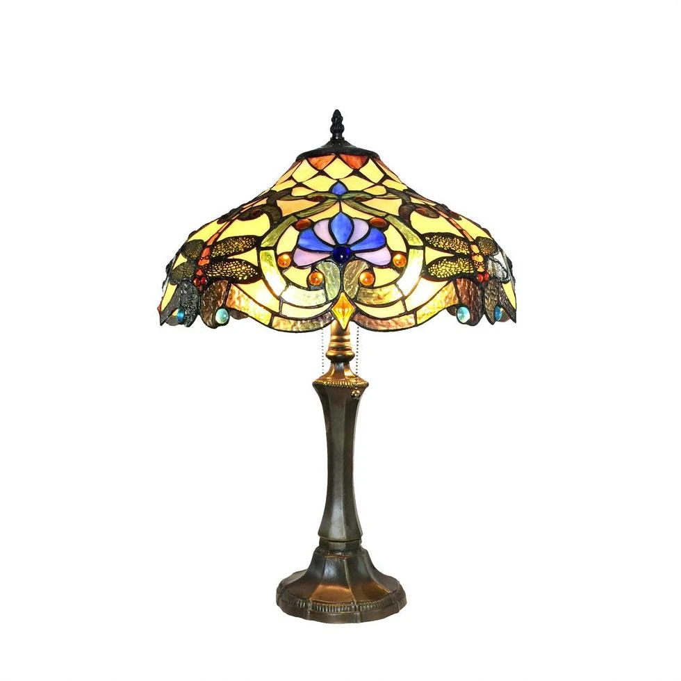 ChloeLighting AMBERWING Tiffany-style 2 Light Dragonfly Table Lamp 17" Shade