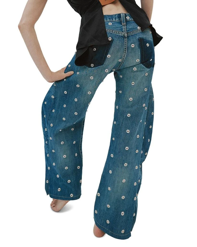 A.W.A.K.E. Mode Studded High Rise Barrel Jeans in Blue Denim 3