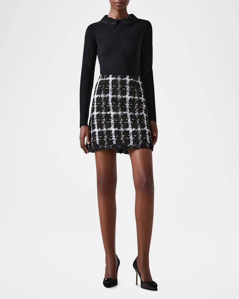 Carolina Herrera Removable Lace Collar Long-Sleeve Rib Sweater 2