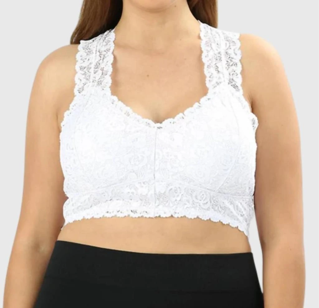 ZENANA Lace Hourglass Back Bralette - Plus In White 1