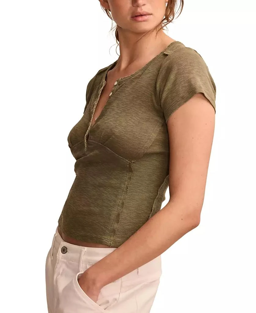 Lucky Brand Women's Cotton Crochet-Trim Short-Sleeve Henley Top 2