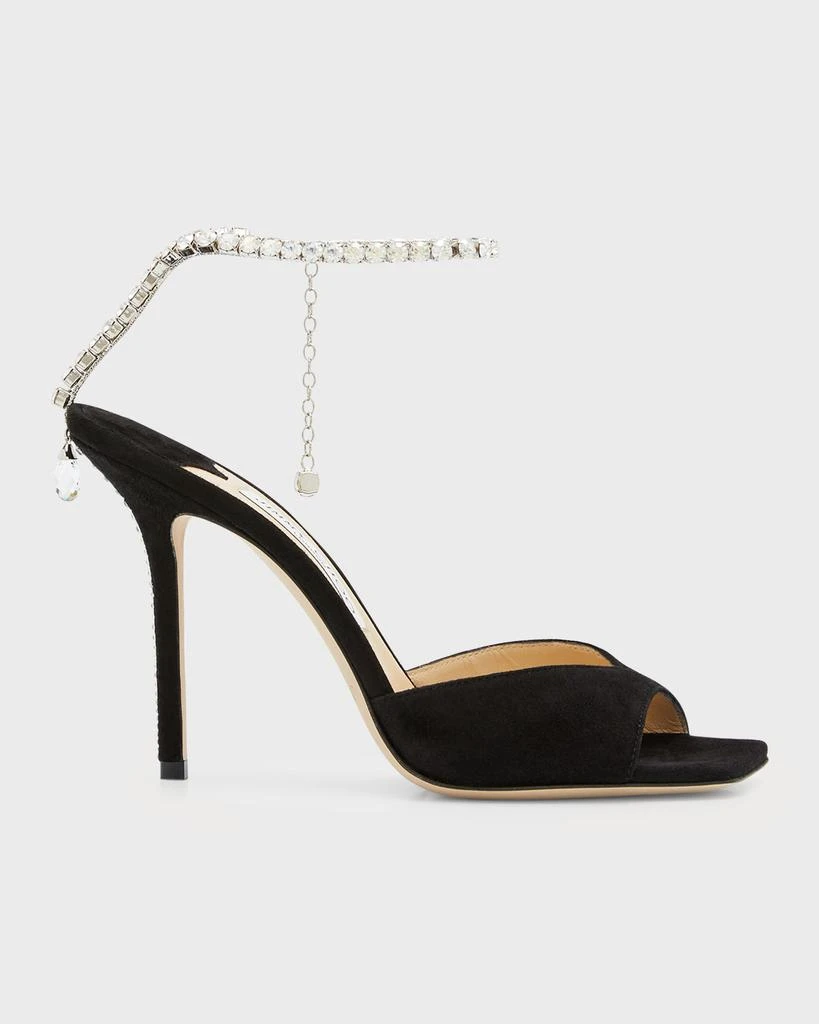 Jimmy Choo Saeda Suede Crystal Ankle-Strap Sandals