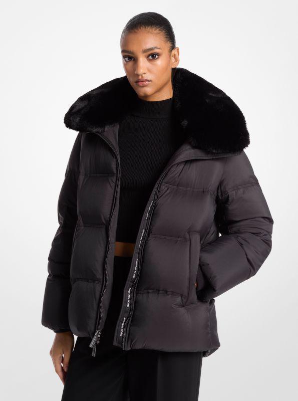 Michael Kors Quilted Puffer Jacket With Faux Fur Collar