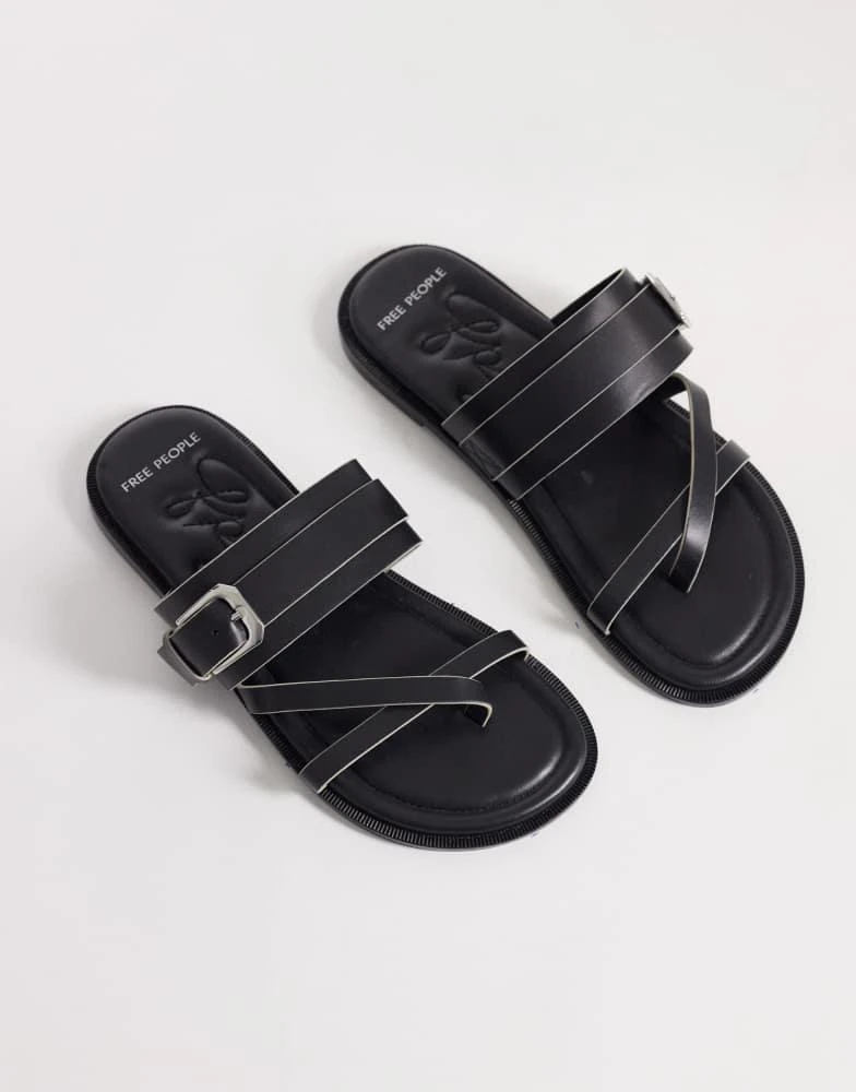 Free People Free People belted cross strap sandal in black tide leather