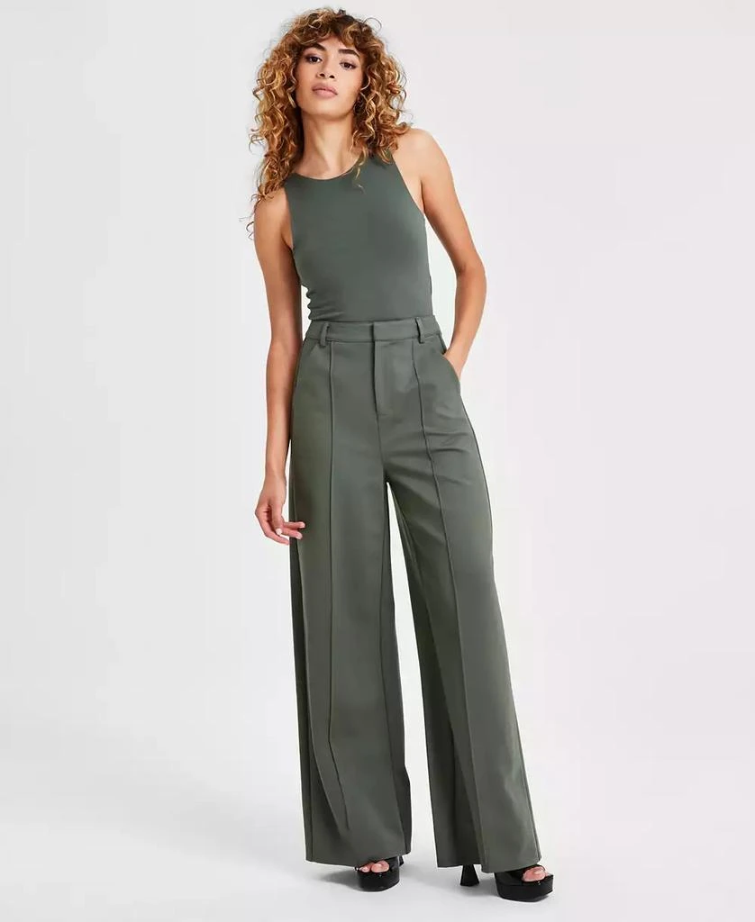 Women's Petite High-Leg Wide-Leg Seamed Ponte Pants, Created for