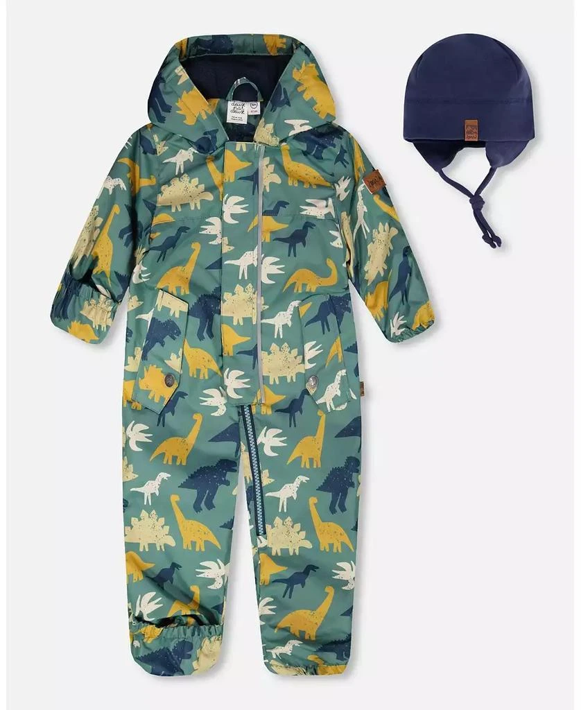 Deux par Deux Baby Boys Mid-Season One-Piece Outerwear with Hat Dinosaur Print
