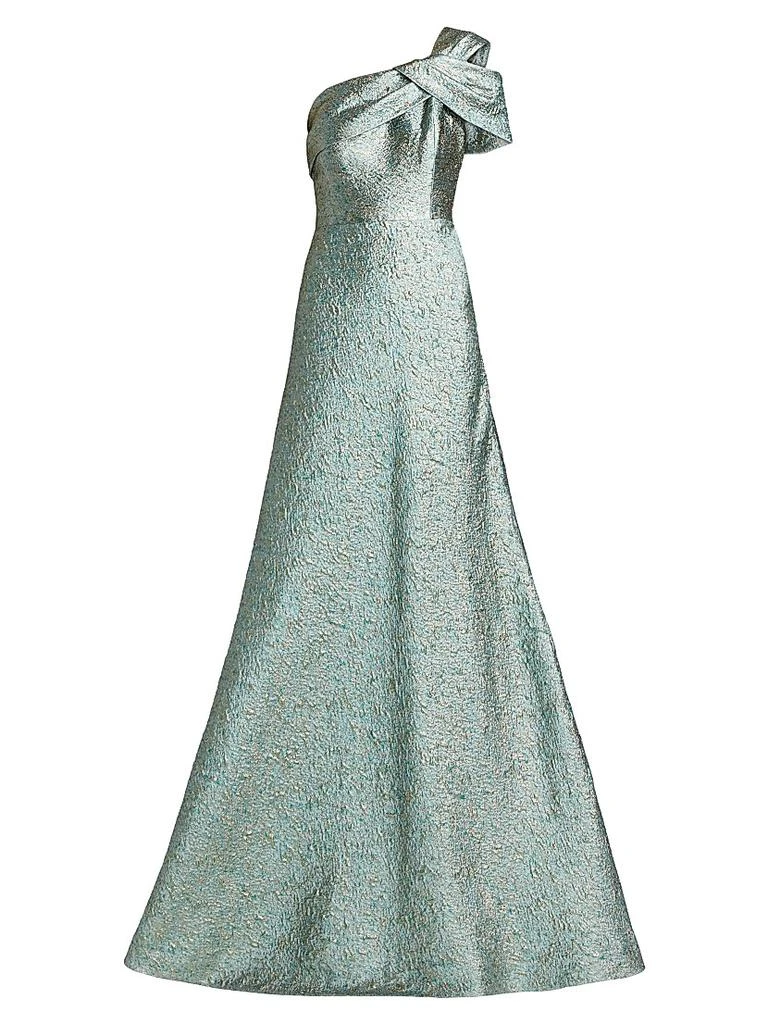 Teri Jon Metallic Jacquard One-Shoulder Gown 1