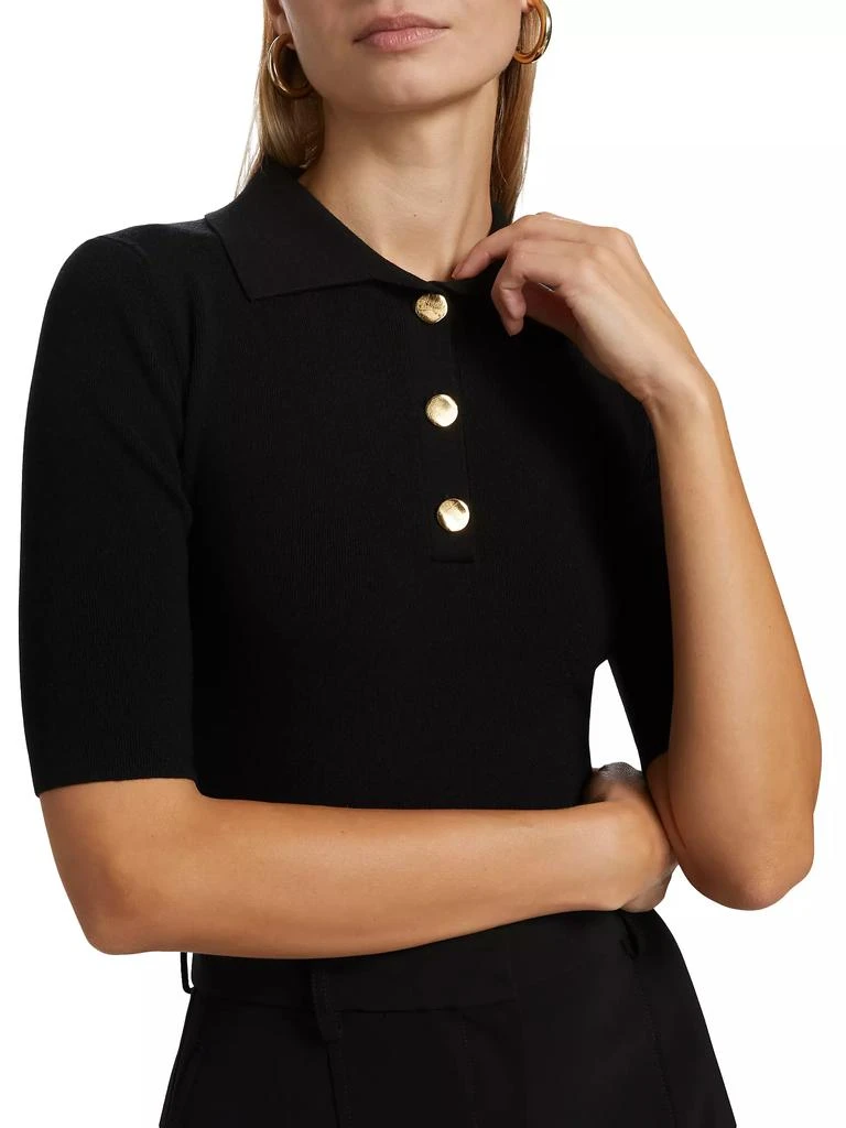 ROSETTA GETTY Ribbed Stretch Wool Polo Sweater 6