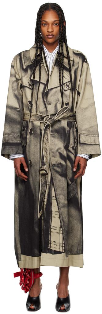 Beige & Black 'The Trompe-lœil' Trench Coat – On Sale Now with Up