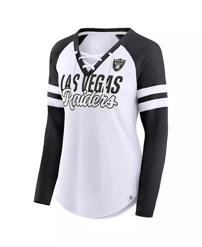 Fanatics Women's White Las Vegas Raiders Plus Size True to Form Lace-Up V-Neck Raglan Long Sleeve T-shirt 3