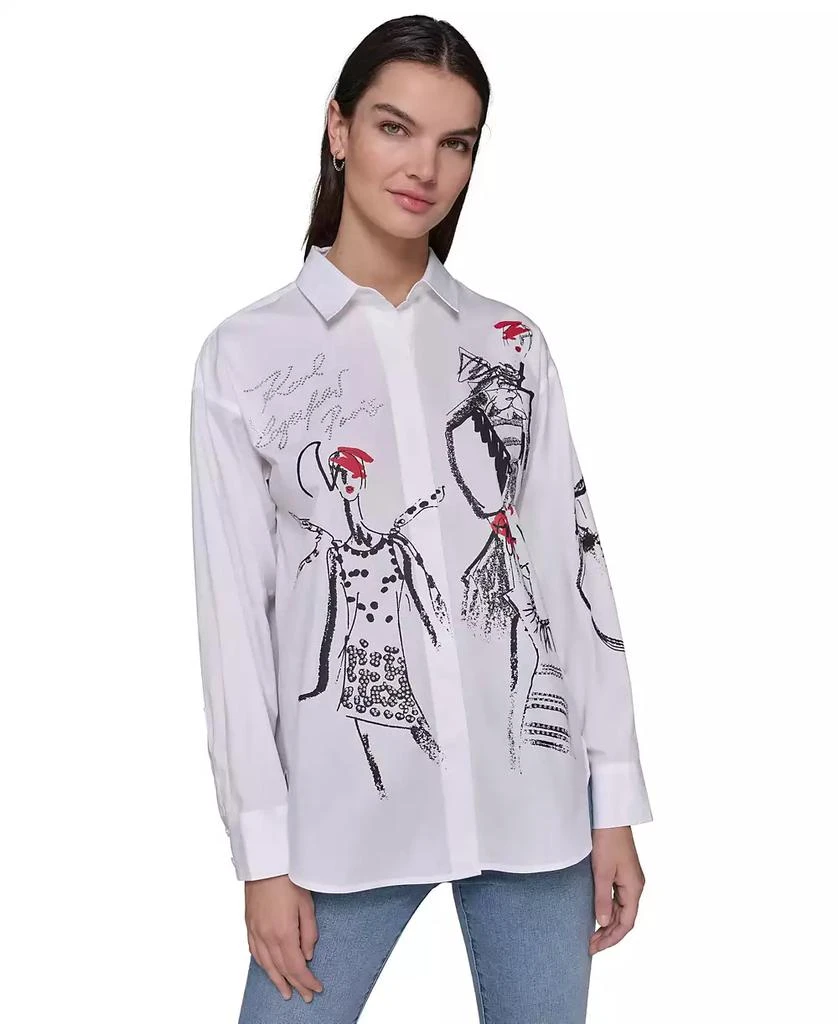 Karl Lagerfeld Paris Petite Cotton Sketch Girl Shirt 1