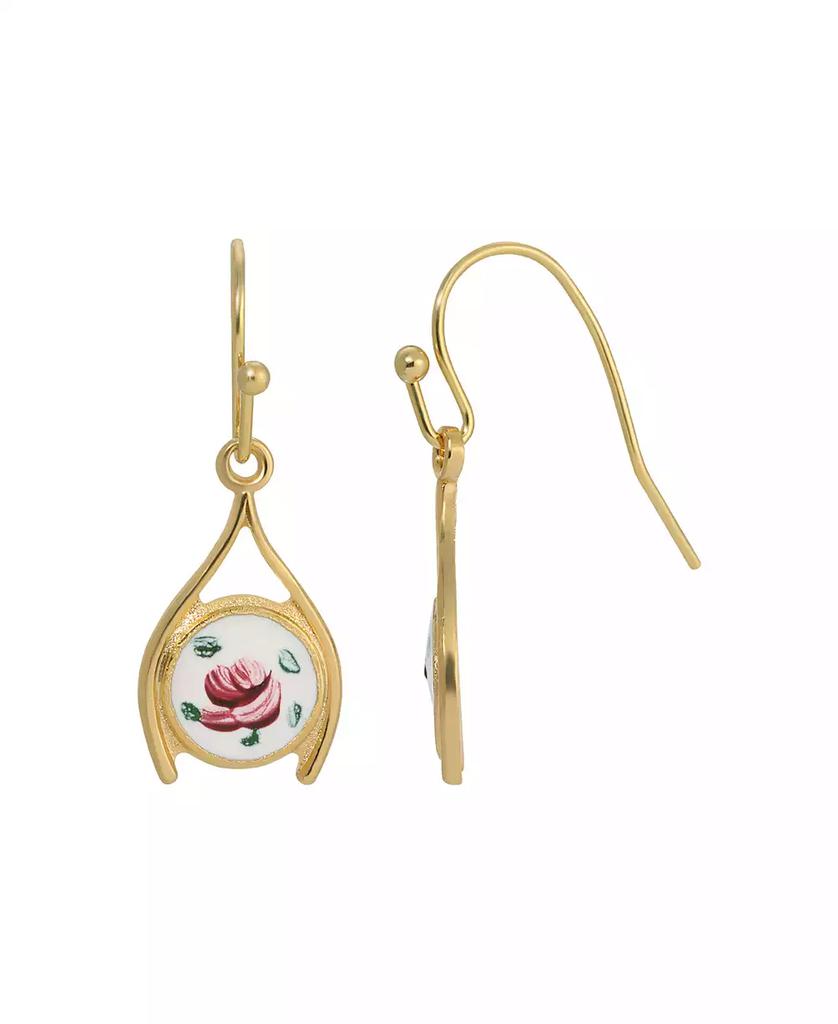 2028 Enamel Flower Wishbone Drop Earrings