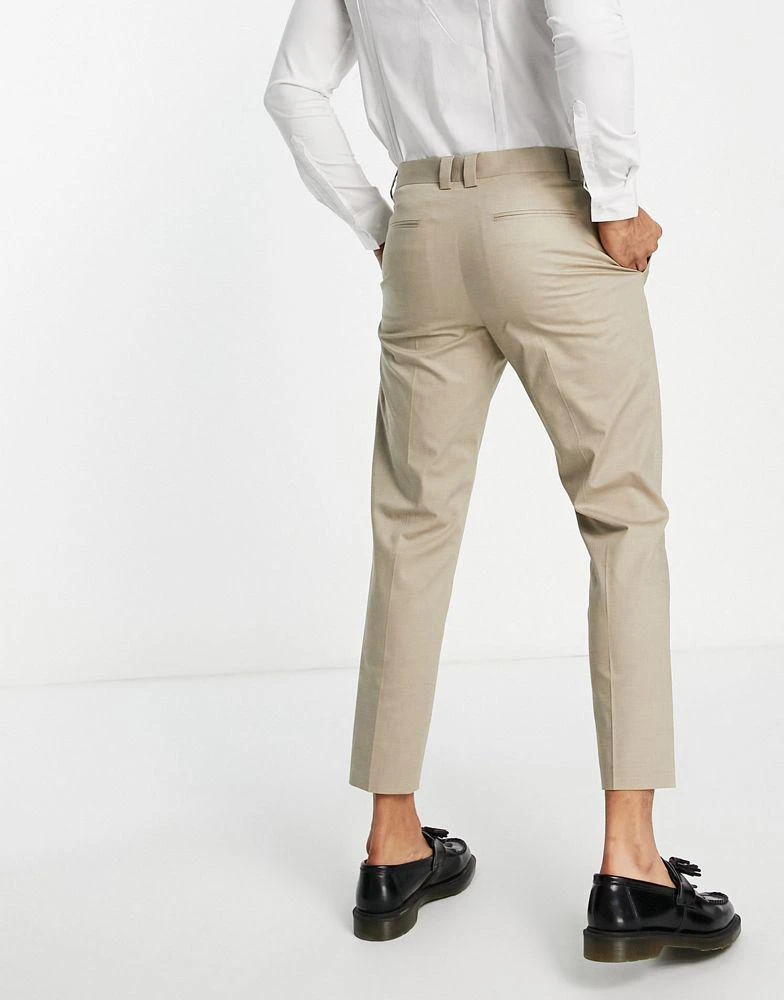 Topman Topman linen blend mix tapered trousers in stone 2