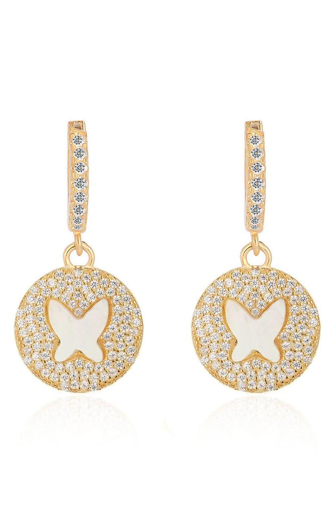 Gabi Rielle 14K Gold Vermeil CZ & Mother of Pearl Butterfly Earrings