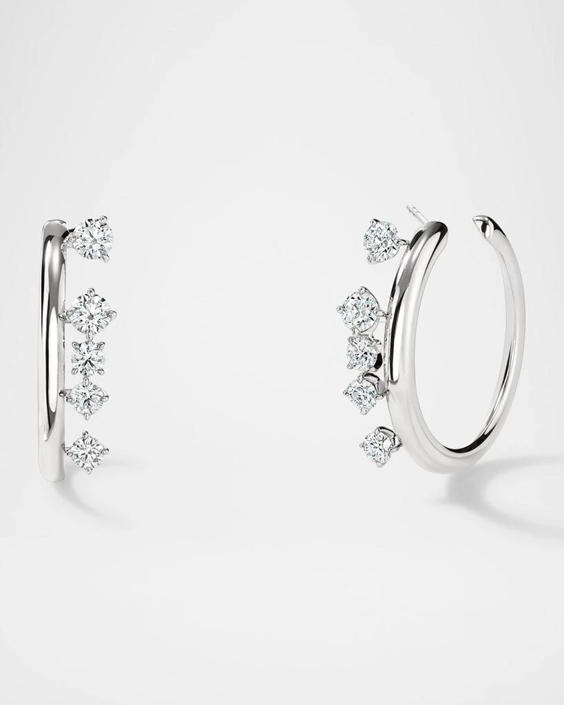 Hearts On Fire 18K White Gold Barre Floating Diamond Small Hoop Earrings 1