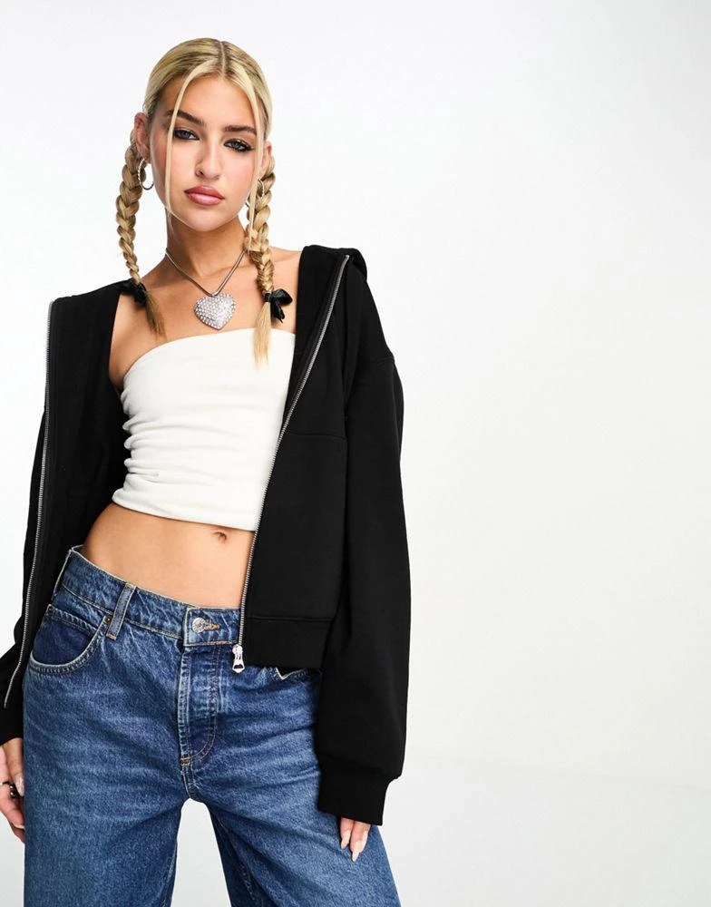 Weekday Weekday Essence zip hoodie in black 4
