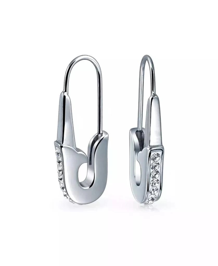 Bling Jewelry Safety Pin Threader Earrings Crystal Accent Silver Tone Surgical Steel