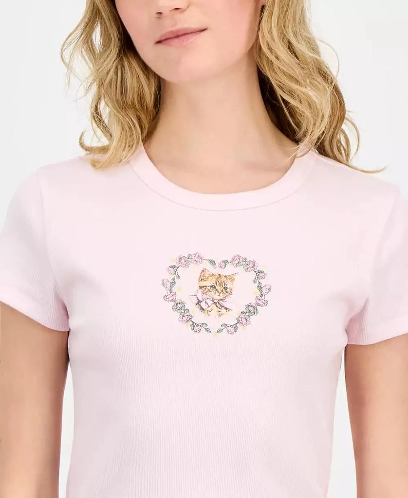 Rebellious One Juniors' Cat Heart Ribbed Knit T-Shirt 3