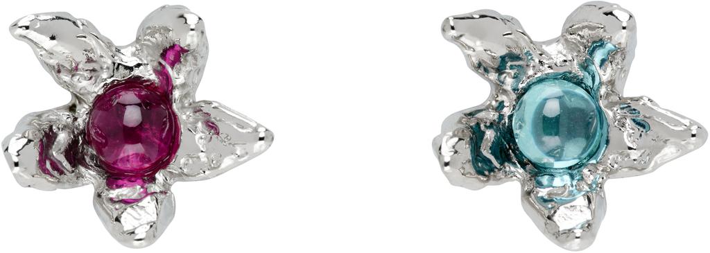 CHOPOVA LOWENA Silver Claw Flower Stud Earrings