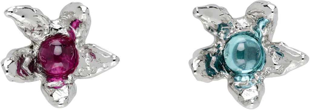 CHOPOVA LOWENA Silver Claw Flower Stud Earrings 1