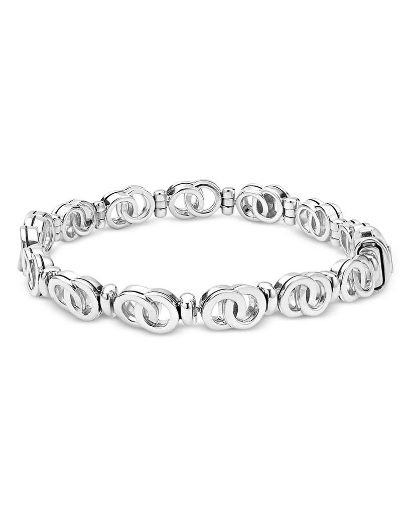 LAGOS Sterling Silver Signature Caviar Diamond Circle Interlocking Link Chain Bracelet 3