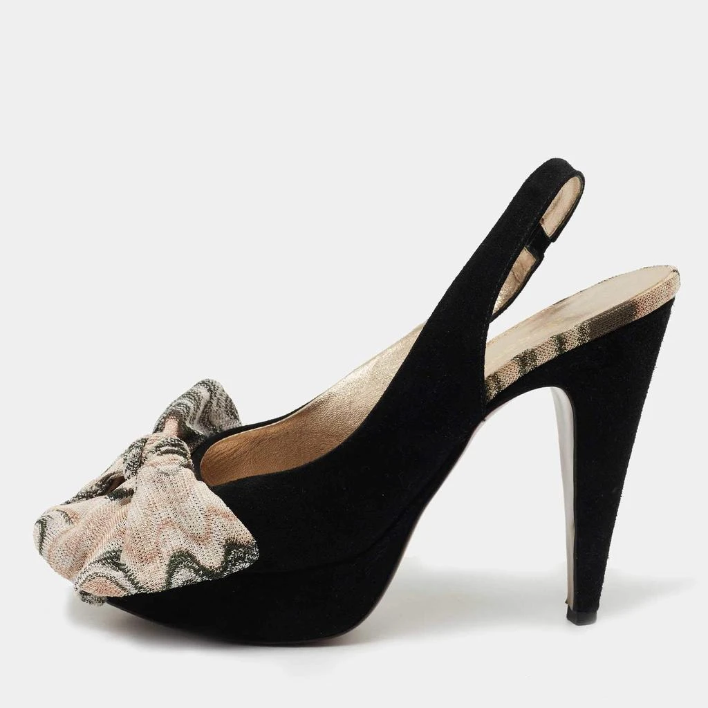 Missoni Missoni Black Suede and Fabric Bow Peep Toe Slingback Pumps Size 40 1