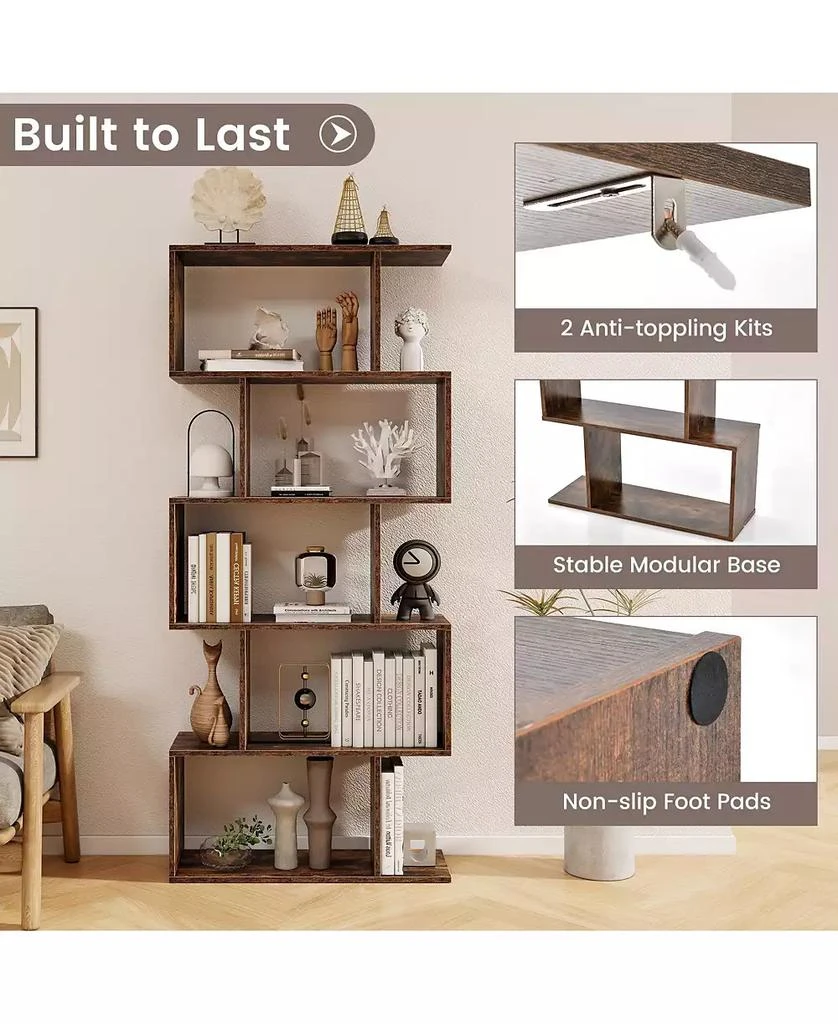 GOUUN 5-Tier Bookshelf with Anti-Toppling Device for Living Room Home Office 7