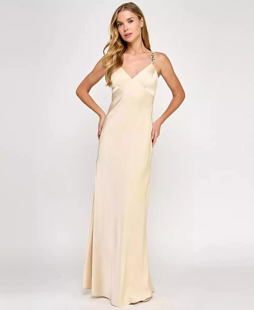 satin formal dress long Gorgeous Spaghetti-Straps Long Prom Dress With Slit Formal Wears main image 0