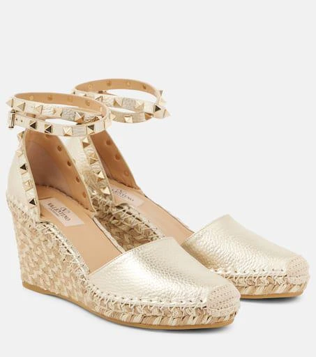 Valentino Rockstud metallic leather espadrille wedges 1