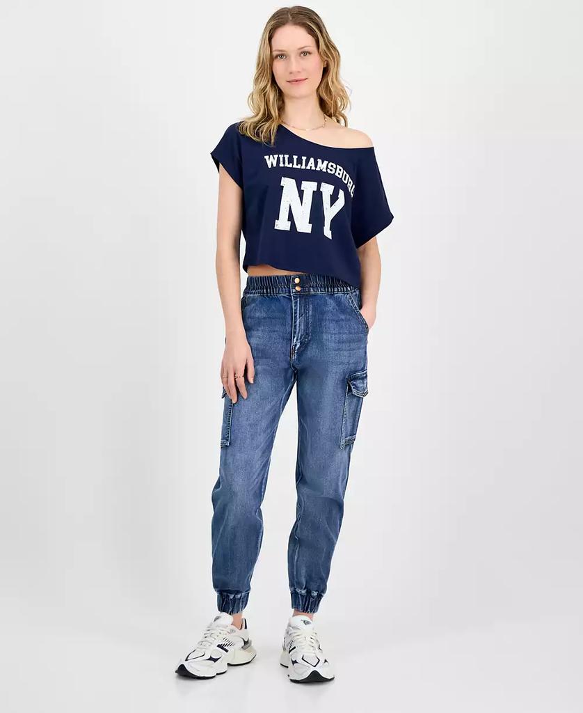 Almost Famous Juniors' Mid Rise Two Button Fly Cargo Jogger Jeans