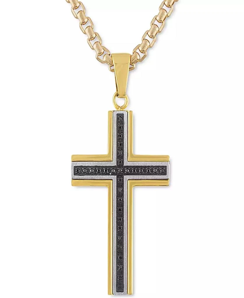 Macy's Men's Black Diamond Cross 22" Pendant Necklace (1/6 ct. t.w.) in Stainless Steel, Black & Yellow Ion-Plate 1