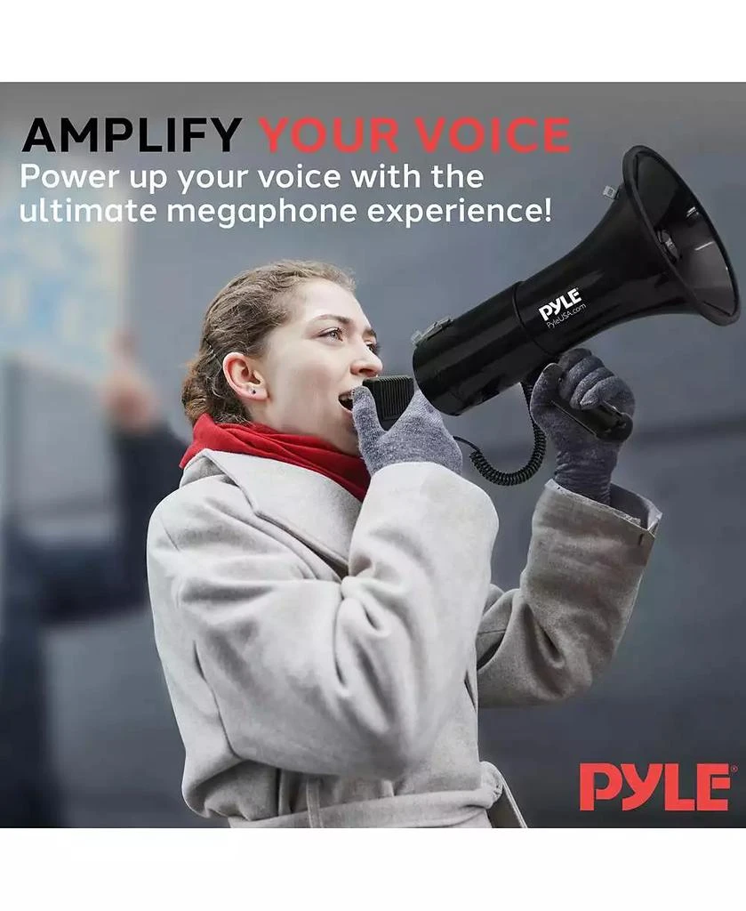 Pyle 100-Watt Hand-Grip Megaphone with Siren, MP3/Aux Input, Rechargeable Battery, Lightweight Black Bullhorn 6