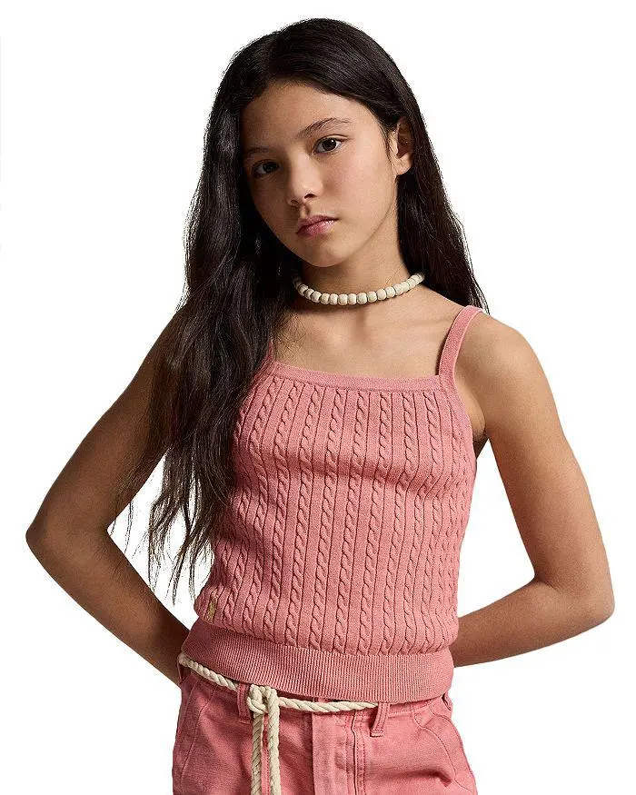 Ralph Lauren Girls' Mini Cable Cotton Tank Top - Little Kid, Big Kid