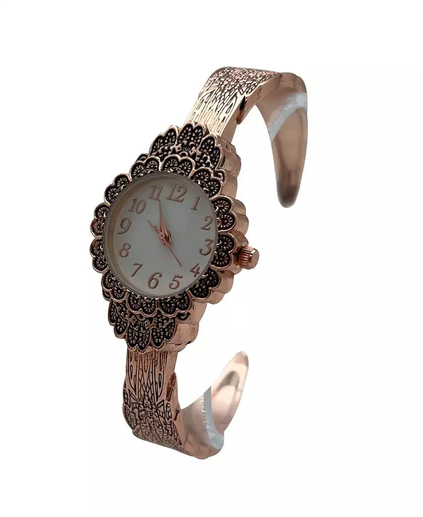 Olivia Pratt Rose Gold Elegant Flower Detailed Face Bangle Women Watch 2