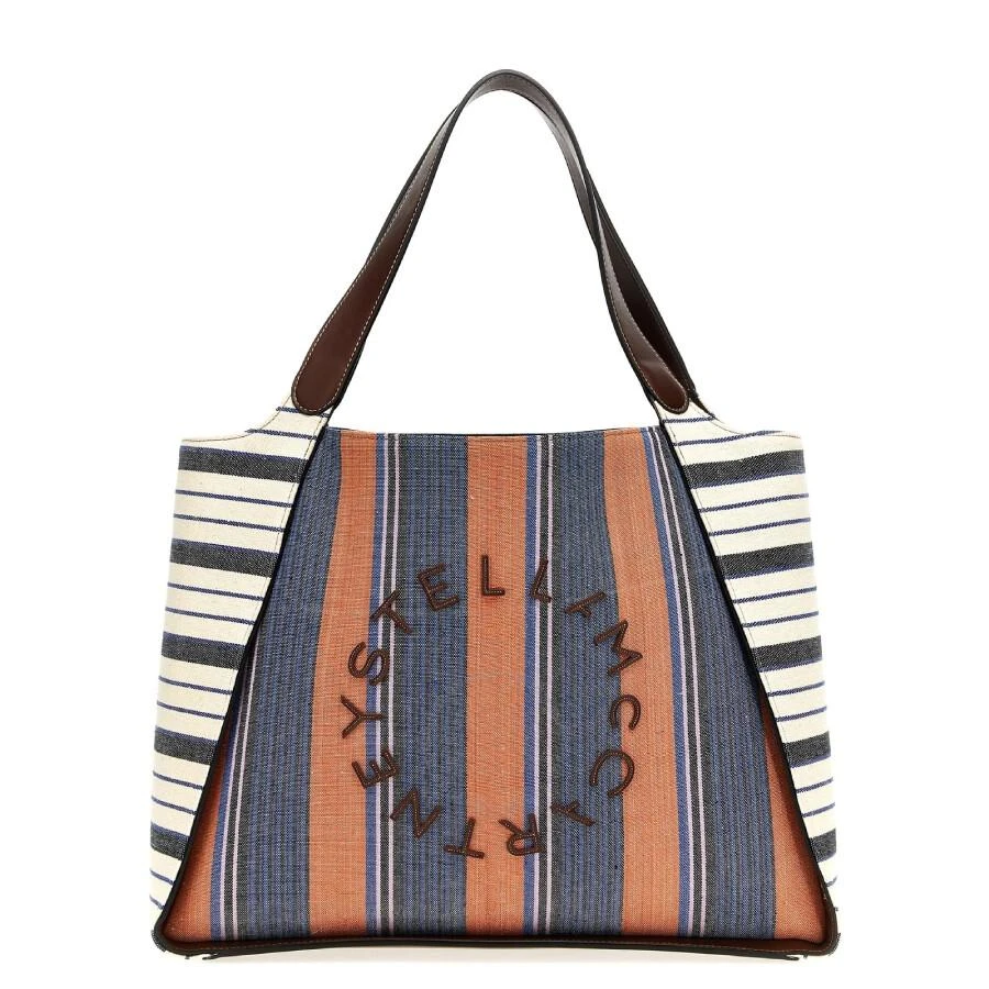 Stella McCartney Striped Logo Embroidered Cotton Tote Bag 1