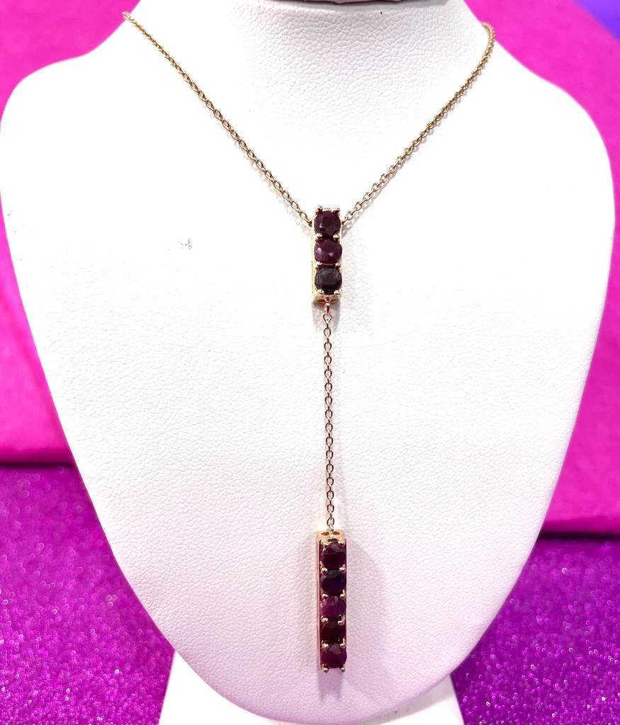 Savvy Cie Jewels ROSE GOLD PLATED OVER STERLING SILVER SIM. RUBY LONG DROP NECKLACE