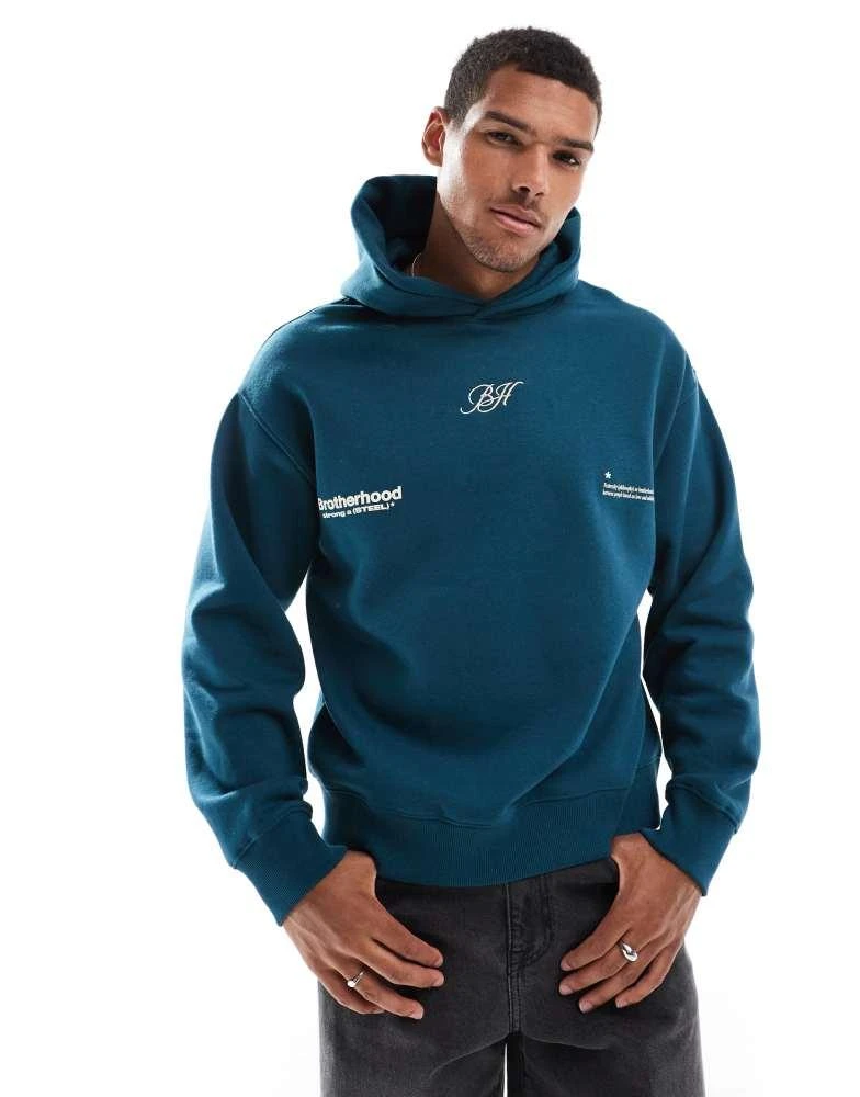 Bershka Bershka back printed hoodie in blue 2