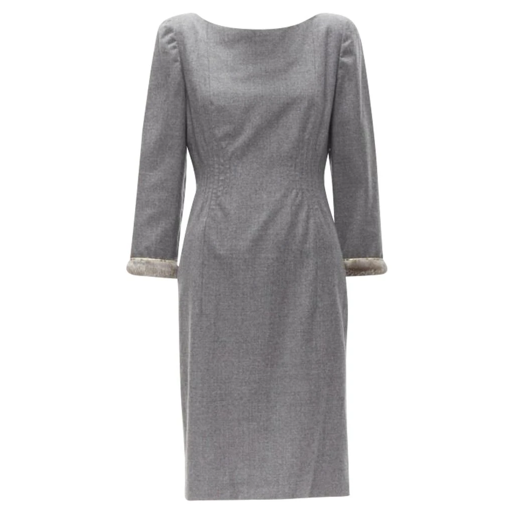 Valentino wool cashmere fur cuff pinched waist dress 1