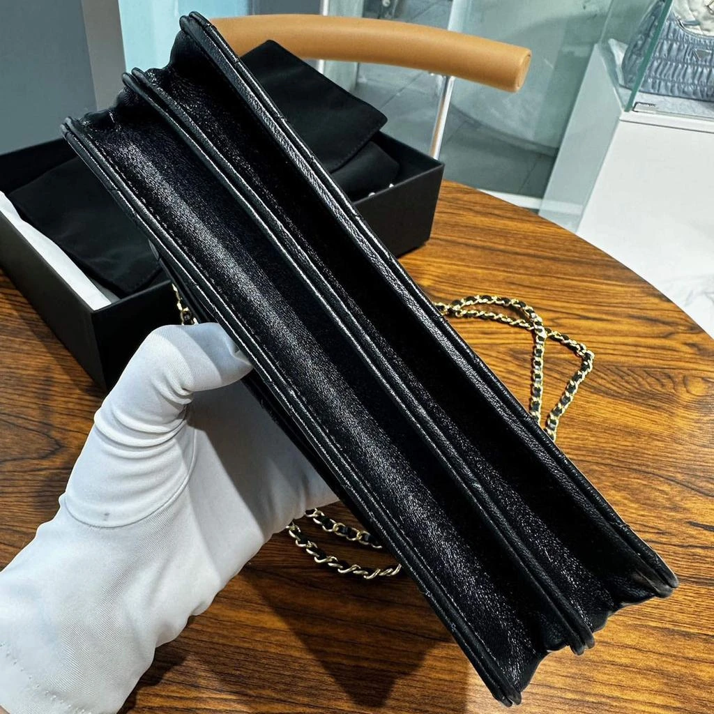 Chanel Chanel Black Gold Lambskin Leather Double Chain Large Phone Bag 6
