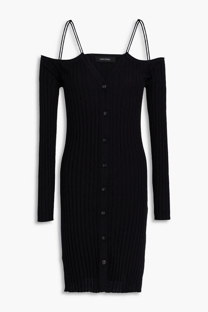 Lisa Yang Cold-shoulder ribbed cashmere mini dress
